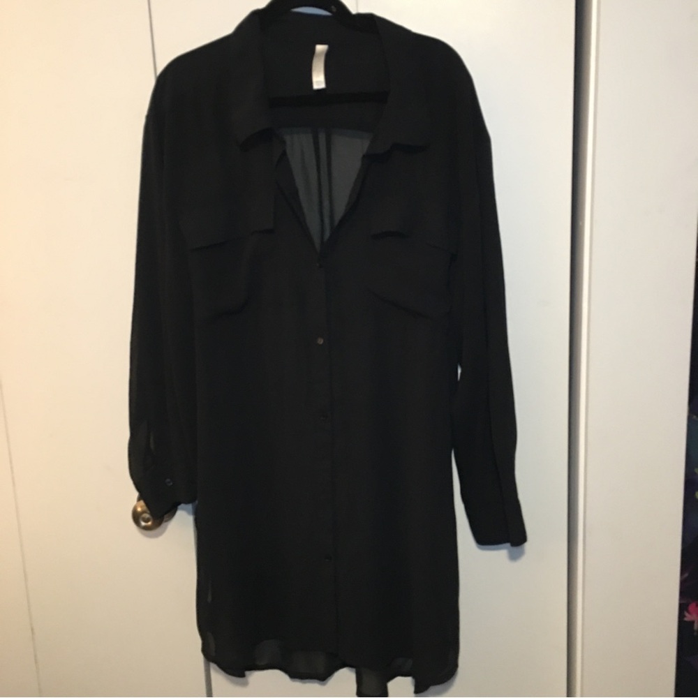 Lane Bryant Sheer Beach Button Down Oversized Black 22/24 Preowned